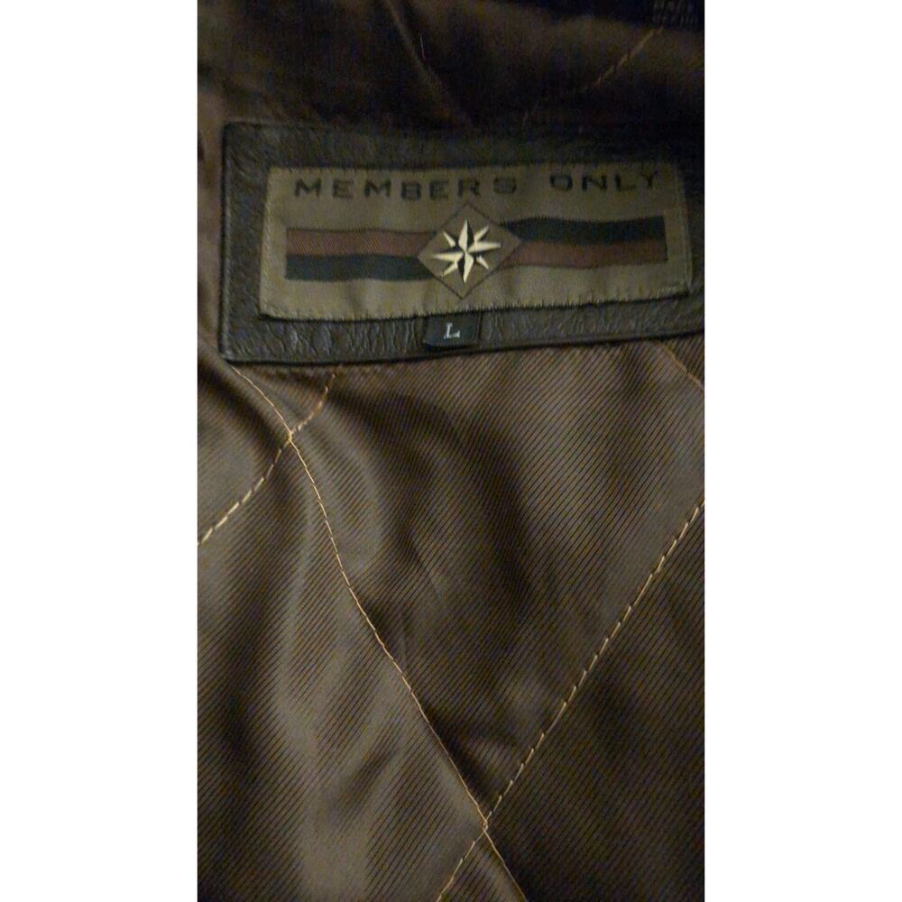 Vintage Mens Dark Brown Genuine Leather Bomber Jacket Members Only Large, Zip Up - Picture 6 of 10
